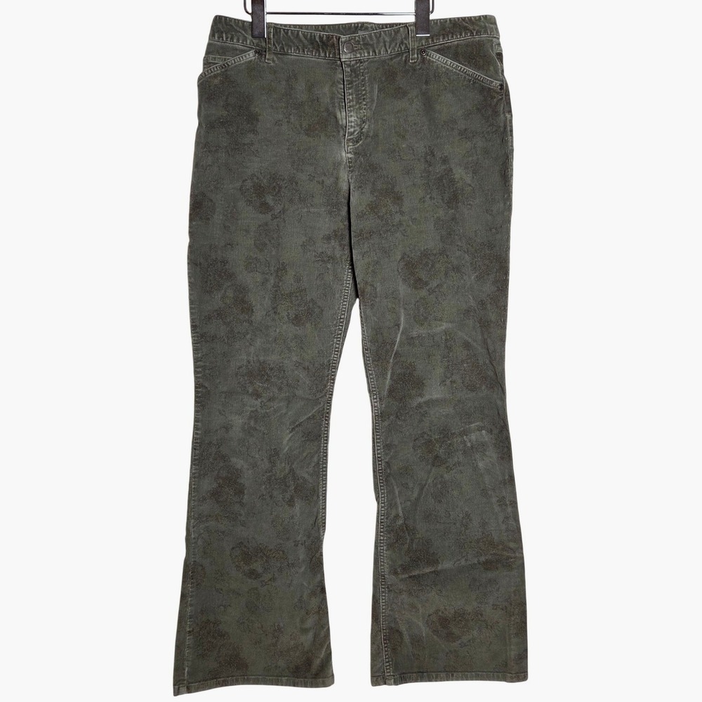 J. Jill Corduroy Pants Women Size 14 Olive Green Floral Boho Cottagecore Earthy